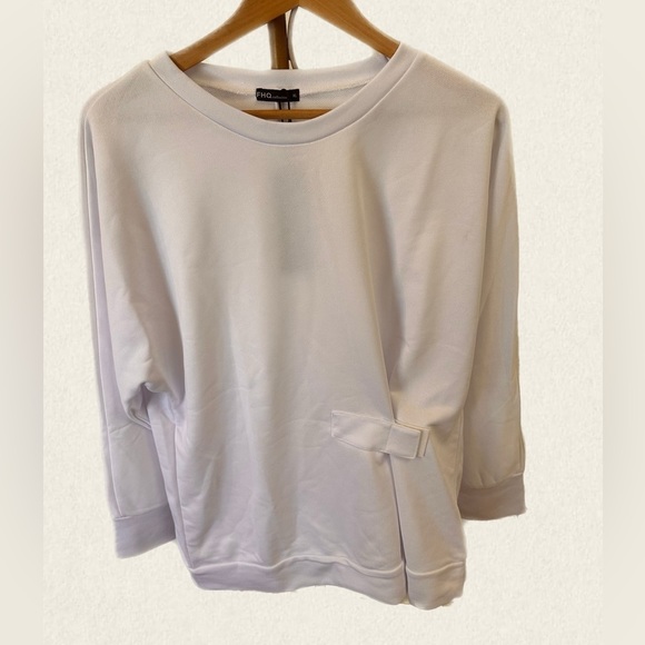 FHQ Long Sleeve Crew Neck Sweatshirt with adjustable detail Women Size XL White - Picture 1 of 3
